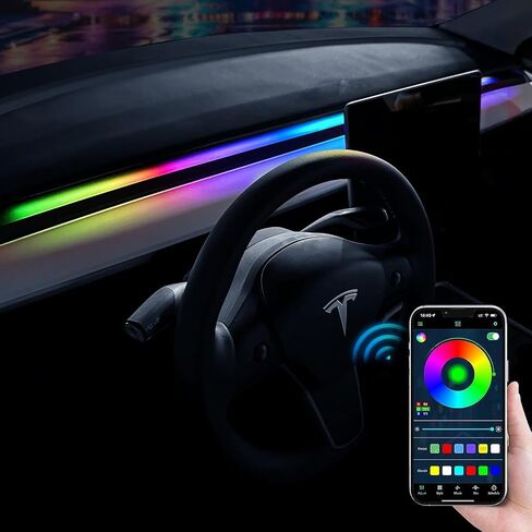مصابيح نيون داخلية طراز Tesla 3/Y للوحة القيادة، أضواء شريط LED متغيرة الألوان RGBIC مع التحكم في التطبيق، ملحقات الإضاءة المحيطة USB Tesla 2024 2023 2022 2021 (غير مناسبة لطراز 2024 3) in Saudi Arabia