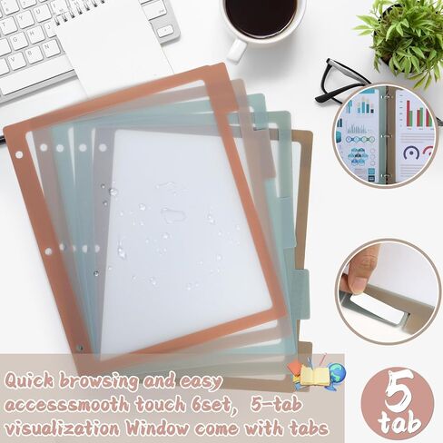 30pcs/6 set 3 مقسمات الموثق الحلقة مع علامات تبويب 5 مقاطعات صفحات ملونة ل 3 رنين الموثق مع علامات تبويب 11.5 × 8.5 بوصة Clear Folder Dipider 3 مقسمات ملفات FILE RING FABBED فهرس لمكتب المدرسة (MORANDI) in Saudi Arabia