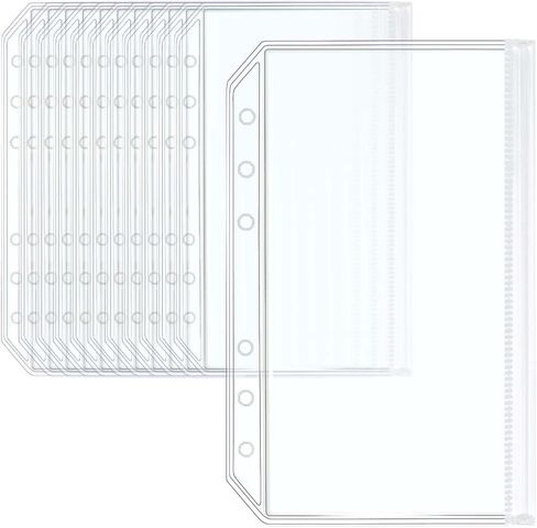 AxeWoodz 12pcs A6 Binder Pockets Clear PVC Cash Envelopes 6 Holes Binder Zipper Pouch Loose Leaf Folders Binder Inserts for Budgeting in Saudi Arabia