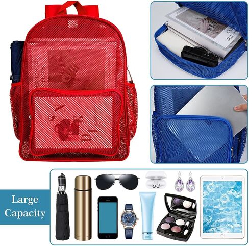 24 Pcs Mesh Backpack for Kids Bulk Heavy Duty Mesh Bookbags Large Mesh Backpack See Through Mesh Backpack with Padded Straps for Boys Girls Adults Travel Swimming Outdoor Sports in Saudi Arabia