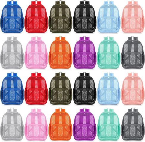 24 Pcs Mesh Backpack for Kids Bulk Heavy Duty Mesh Bookbags Large Mesh Backpack See Through Mesh Backpack with Padded Straps for Boys Girls Adults Travel Swimming Outdoor Sports in Saudi Arabia