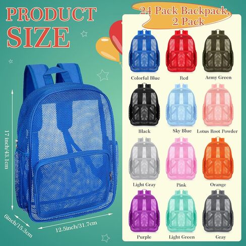 24 Pcs Mesh Backpack for Kids Bulk Heavy Duty Mesh Bookbags Large Mesh Backpack See Through Mesh Backpack with Padded Straps for Boys Girls Adults Travel Swimming Outdoor Sports in Saudi Arabia