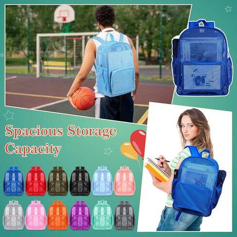 24 Pcs Mesh Backpack for Kids Bulk Heavy Duty Mesh Bookbags Large Mesh Backpack See Through Mesh Backpack with Padded Straps for Boys Girls Adults Travel Swimming Outdoor Sports in Saudi Arabia