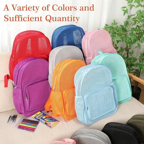 24 Pcs Mesh Backpack for Kids Bulk Heavy Duty Mesh Bookbags Large Mesh Backpack See Through Mesh Backpack with Padded Straps for Boys Girls Adults Travel Swimming Outdoor Sports in Saudi Arabia