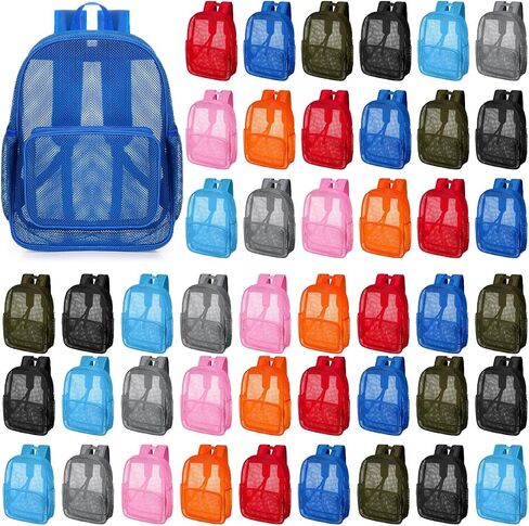 24 Pcs Mesh Backpack for Kids Bulk Heavy Duty Mesh Bookbags Large Mesh Backpack See Through Mesh Backpack with Padded Straps for Boys Girls Adults Travel Swimming Outdoor Sports in Saudi Arabia