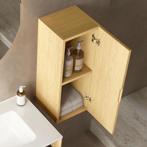 30" Bathroom Vanity with Sink, Wall-Mounted Floating Plywood Bathroom Storage Cabinet with 2 Drawers, White Ceramic Basin with Sink Hole Cover and Drain, Pre-assembled, Dark Oak Woodgrain Color (3) in Saudi Arabia