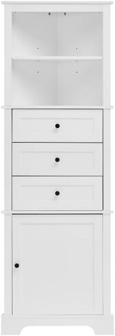 Triangle Tall Cabinet with 3 Drawers and Adjustable Shelves for Bathroom, Kitchen or Living Room, MDF Board with Painted Finish (White) in Kuwait