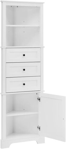 Triangle Tall Cabinet with 3 Drawers and Adjustable Shelves for Bathroom, Kitchen or Living Room, MDF Board with Painted Finish (White) in Kuwait