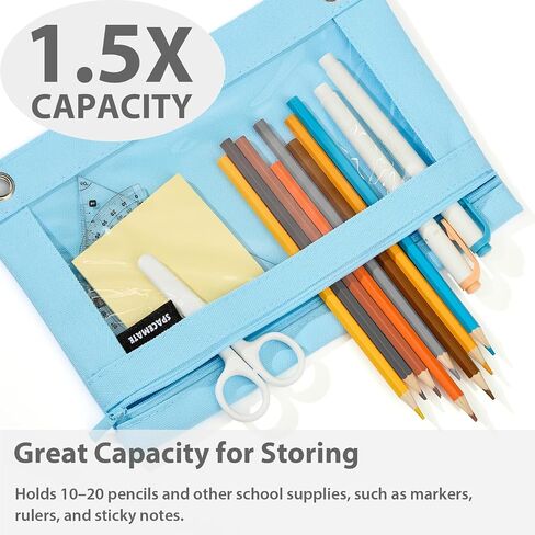 2 Pack Binder Pencil Pouch Case Box Bag for 3 Ring Binder School Supplies Girls Boys Kids, Clear Preppy Stuff Large Aesthetic Pen Organizer, Back to College Stationary, Sky Blue in Saudi Arabia