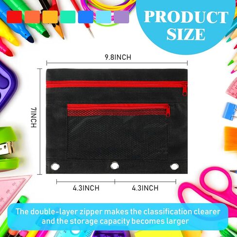 Zhehao 200 PCS Pencil Pouches for 3 Ring Binder ، Slk Zipper Pencil Pouch Case with Mesh Window Cloth Double Pocket 3 Hole Bag لتخزين لوازم المكاتب المدرسية in Saudi Arabia