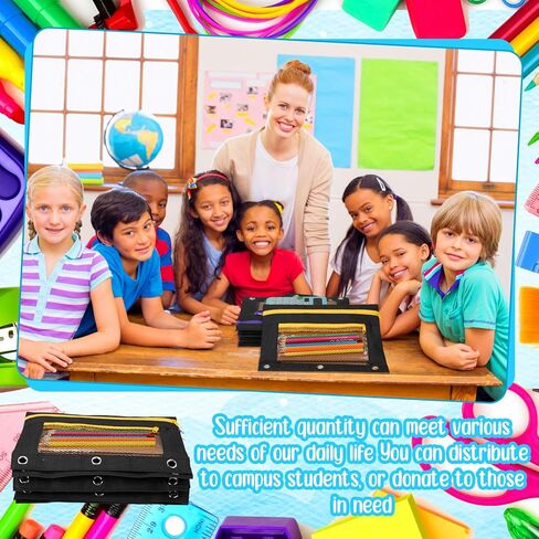 Zhehao 200 PCS Pencil Pouches for 3 Ring Binder ، Slk Zipper Pencil Pouch Case with Mesh Window Cloth Double Pocket 3 Hole Bag لتخزين لوازم المكاتب المدرسية in Saudi Arabia
