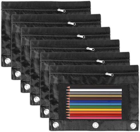 حقيبة قلم رصاص لمدة 3 رنين رنين ، 6 حزمة ألوان متعددة السوستة قلم رصاص ، حقيبة قلم رصاص النافذة الصافية للوثق ، 3 ثقب القلم حقيبة ، قلم رصاص مع الحلقات لتوفيات المكاتب الجامعية in Kuwait