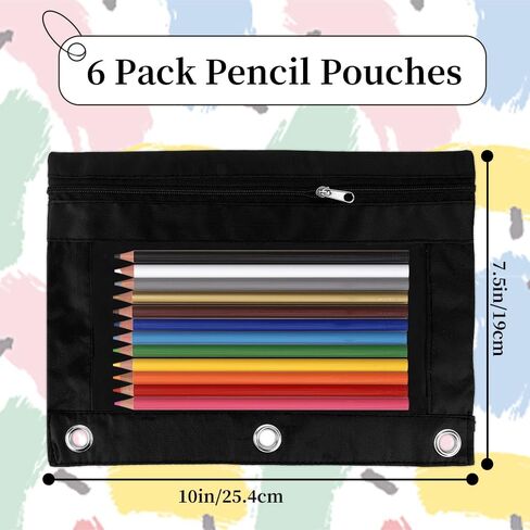 حقيبة قلم رصاص لمدة 3 رنين رنين ، 6 حزمة ألوان متعددة السوستة قلم رصاص ، حقيبة قلم رصاص النافذة الصافية للوثق ، 3 ثقب القلم حقيبة ، قلم رصاص مع الحلقات لتوفيات المكاتب الجامعية in Kuwait