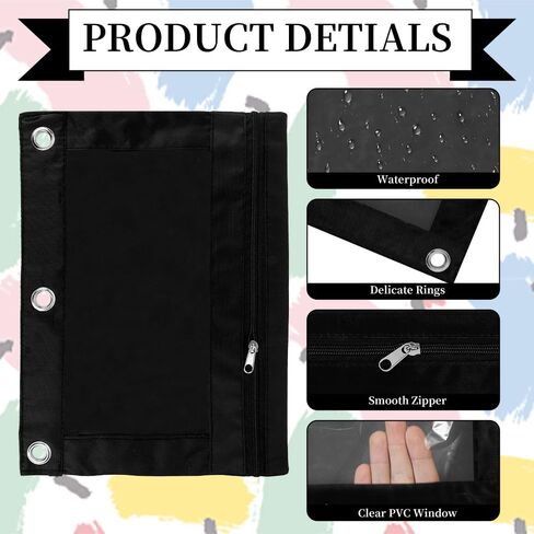 حقيبة قلم رصاص لمدة 3 رنين رنين ، 6 حزمة ألوان متعددة السوستة قلم رصاص ، حقيبة قلم رصاص النافذة الصافية للوثق ، 3 ثقب القلم حقيبة ، قلم رصاص مع الحلقات لتوفيات المكاتب الجامعية in Kuwait