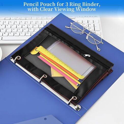 حقيبة قلم رصاص لمدة 3 رنين رنين ، 6 حزمة ألوان متعددة السوستة قلم رصاص ، حقيبة قلم رصاص النافذة الصافية للوثق ، 3 ثقب القلم حقيبة ، قلم رصاص مع الحلقات لتوفيات المكاتب الجامعية in Kuwait