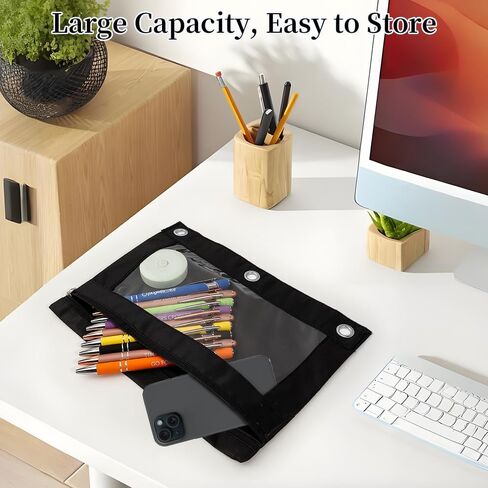 حقيبة قلم رصاص لمدة 3 رنين رنين ، 6 حزمة ألوان متعددة السوستة قلم رصاص ، حقيبة قلم رصاص النافذة الصافية للوثق ، 3 ثقب القلم حقيبة ، قلم رصاص مع الحلقات لتوفيات المكاتب الجامعية in Kuwait