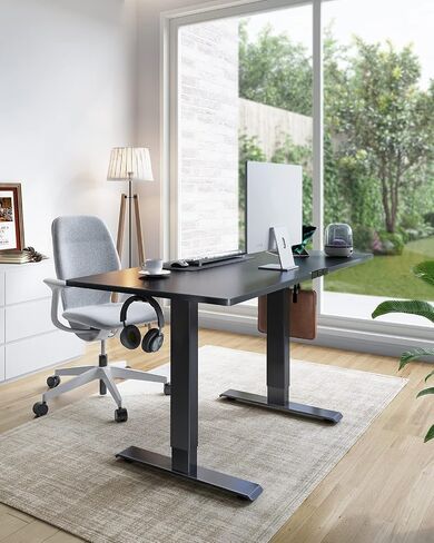 Marsail L-Shaped Executive Standing Desk with File Cabinet, 55" x 24" Electric Height Adjustable Stand up Desk, One-Whole Piece Desktop, Home Office Modern Computer Desk with 4 Memory Presets in Saudi Arabia