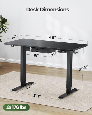 Marsail L-Shaped Executive Standing Desk with File Cabinet, 55" x 24" Electric Height Adjustable Stand up Desk, One-Whole Piece Desktop, Home Office Modern Computer Desk with 4 Memory Presets in Saudi Arabia
