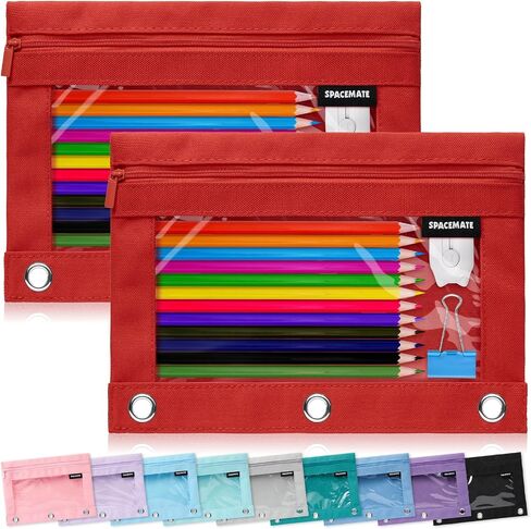 2 Pack Binder Pencil Pouch Case Box Bag for 3 Ring Binder School Supplies Girls Boys Kids, Clear Preppy Stuff Large Aesthetic Pen Organizer, Back to College Stationary, Sky Blue in Saudi Arabia