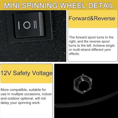 12v Electric Household Mini Spinning Wheel Wool Spinning Fibre Spinning Wheel Forward/Reverse Switching | Portable Yarn Maker with 3 Spools,Black (Gold) in Saudi Arabia