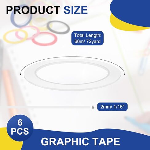 MECCANIXITY Whiteboard Tape 5/64" / 2mm Self Adhesive Graphic Chart Line Tape 72 Yard Grid Marking Stickers for Pinstripe Dry Erase Board Scrapbooking DIY Art Crafts, Red, Pack of 6 in Saudi Arabia