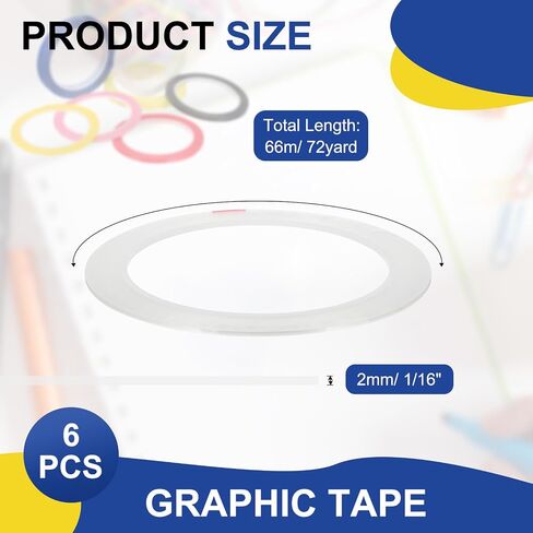 MECCANIXITY Whiteboard Tape 5/64" / 2mm Self Adhesive Graphic Chart Line Tape 72 Yard Grid Marking Stickers for Pinstripe Dry Erase Board Scrapbooking DIY Art Crafts, Red, Pack of 6 in Saudi Arabia