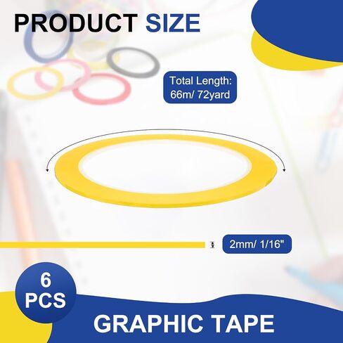 MECCANIXITY Whiteboard Tape 5/64" / 2mm Self Adhesive Graphic Chart Line Tape 72 Yard Grid Marking Stickers for Pinstripe Dry Erase Board Scrapbooking DIY Art Crafts, Red, Pack of 6 in Saudi Arabia