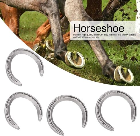 4Pcs Aluminium Alloy Horseshoe Kit for Horse Riding, Durably Horse Shoe Set with Slip and Features, Suitable for Horses with Activity or Working on Hard Ground (4) in Saudi Arabia