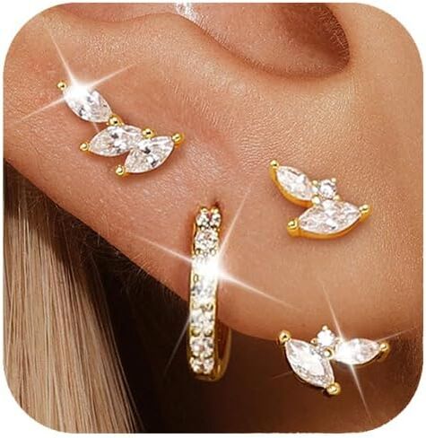 GEORGE · SMITH 3 pairs Hoop earring set for women, 14K Gold Plated Cubic Zirconia Ear Crawler Earrings Fashion Earrings for Women, gift to yourself in Saudi Arabia