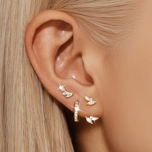 GEORGE · SMITH 3 pairs Hoop earring set for women, 14K Gold Plated Cubic Zirconia Ear Crawler Earrings Fashion Earrings for Women, gift to yourself in Saudi Arabia