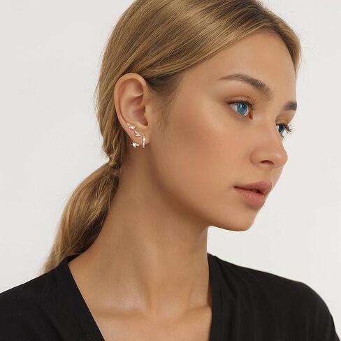 GEORGE · SMITH 3 pairs Hoop earring set for women, 14K Gold Plated Cubic Zirconia Ear Crawler Earrings Fashion Earrings for Women, gift to yourself in Saudi Arabia