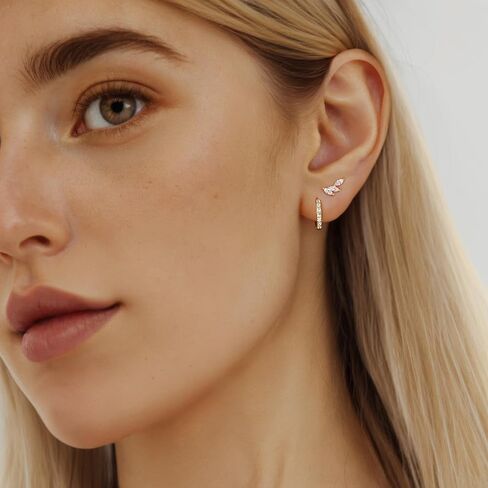 GEORGE · SMITH 3 pairs Hoop earring set for women, 14K Gold Plated Cubic Zirconia Ear Crawler Earrings Fashion Earrings for Women, gift to yourself in Saudi Arabia