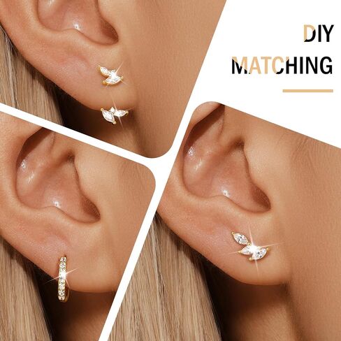 GEORGE · SMITH 3 pairs Hoop earring set for women, 14K Gold Plated Cubic Zirconia Ear Crawler Earrings Fashion Earrings for Women, gift to yourself in Saudi Arabia