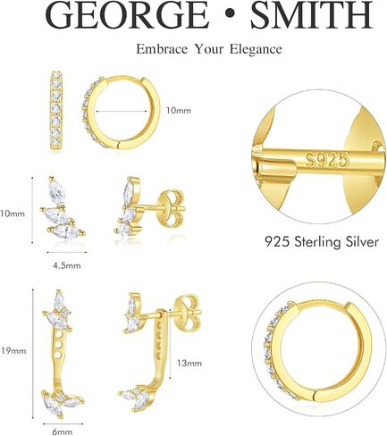 GEORGE · SMITH 3 pairs Hoop earring set for women, 14K Gold Plated Cubic Zirconia Ear Crawler Earrings Fashion Earrings for Women, gift to yourself in Saudi Arabia