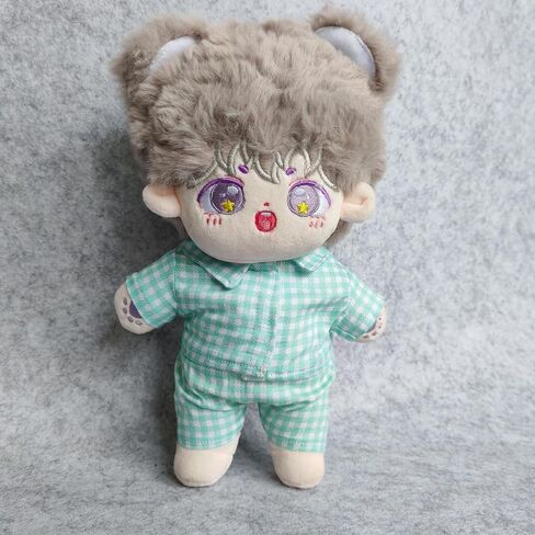 20cm Plush Doll Clothes Plushie Clothes Plaid Shirt Pajamas for 7.8 inches Doll Clothing (Green) in Saudi Arabia