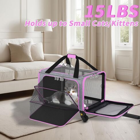 3-in-1 Upgraded Cat Carrier with Wheels, Airline Approved Pet Carrier for Small Cats Up to 15Lbs, 18" x 11" x 11" Newly Designed Rolling Cat Carrier, Cat Soft-Sided Bag for Flying, Travel & Vet in Saudi Arabia