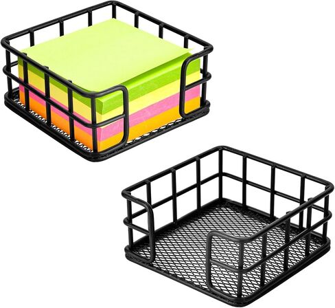 1 Pack Metal Mesh Sticky Note Holder, Black Office Desk Organizer, Memo Cube Dispenser for Home School Office in Saudi Arabia