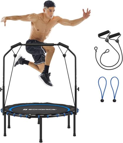 SONGMICS 40 Inches Mini Fitness Trampoline, Fitness Rebounder with Adjustable Handrail, Foldable Trampoline for At-Home Workout, Max. Load 264.6 lb in Kuwait