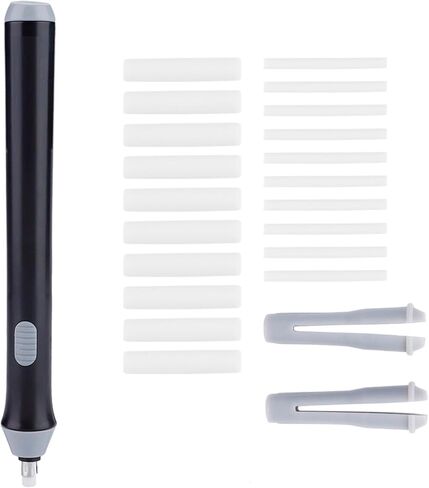 1Pcs 6.8in Electric Eraser, Plastic Automatic Electric Leather Erasers Kit with 20Pcs Refills, Battery Powered Artist Erasers, for Artists Drawing, Sketching (Black) in Saudi Arabia
