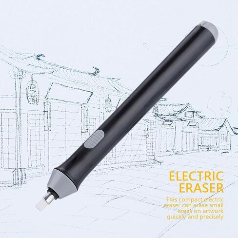 1Pcs 6.8in Electric Eraser, Plastic Automatic Electric Leather Erasers Kit with 20Pcs Refills, Battery Powered Artist Erasers, for Artists Drawing, Sketching (Black) in Saudi Arabia