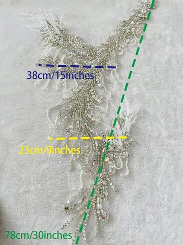 Pure Handmade Rhinestones Beads Applique sew on Crystal Sequins lace Trim Patches Ostrich Feather Accessories for Dress Clothing Shiny Bead Decorative Material 15X9X30inches (Gold) in Kuwait