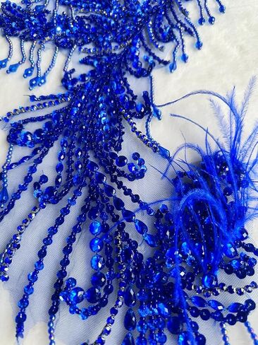 Pure Handmade Rhinestones Beads Applique sew on Crystal Sequins lace Trim Patches Ostrich Feather Accessories for Dress Clothing Shiny Bead Decorative Material 15X9X30inches (Gold) in Kuwait