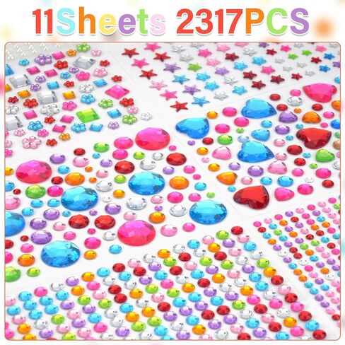 11 ملصقات للأحجار الكريمة ، 2317pcs ملصقات الأحجار الكريمة للحرف اليدوية ، ملصق جوهرة الراينستون ذاتيا ، أشكال متنوعة من المجوهرات ذات الألوان المتعددة ، ملصق GEMS لـ DIY ، وصنع القرص ، وصنع البطاقات ، وحرف (مجموعة واحدة) in Kuwait