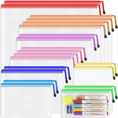 SMARPAU 20PCS Mesh Szipper Bace ، 8 أحجام أكياس سحاب بلاستيكية للتنظيم ، 8 ألوان أكياس وثيقة بلاستيكية مقاومة للماء لتخزين ألعاب اللوح ، والسفر ، واللوازم المكتبية in Kuwait