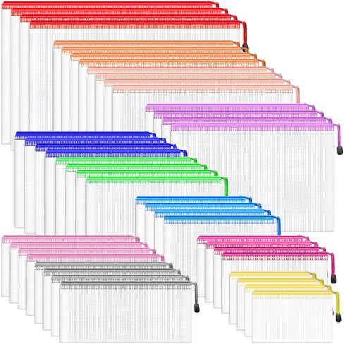SMARPAU 20PCS Mesh Szipper Bace ، 8 أحجام أكياس سحاب بلاستيكية للتنظيم ، 8 ألوان أكياس وثيقة بلاستيكية مقاومة للماء لتخزين ألعاب اللوح ، والسفر ، واللوازم المكتبية in Kuwait
