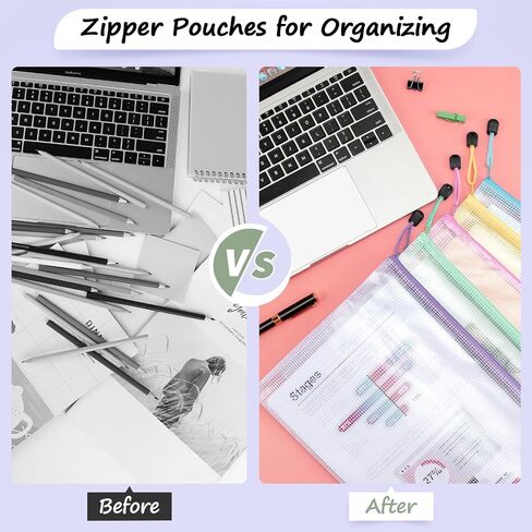SMARPAU 20PCS Mesh Szipper Bace ، 8 أحجام أكياس سحاب بلاستيكية للتنظيم ، 8 ألوان أكياس وثيقة بلاستيكية مقاومة للماء لتخزين ألعاب اللوح ، والسفر ، واللوازم المكتبية in Kuwait