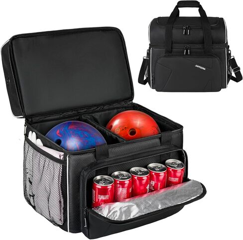 حقيبة كرة البولينج، حقيبة البولينج المكونة من كرتين مع حامل الكرة، تناسب زوجًا واحدًا من أحذية البولينج حتى مقاس 16 للرجال، أسود in Kuwait