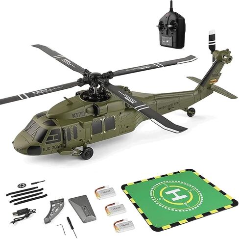 K170 UH60L RC Helicopter for Adults, Remote Controlled Helicopter for Beginners, 2.4G 4CH RC Plane 6-Axis Gyroscope Altitude Hovering Military Aircraft Aileronles (2 Battery) in Saudi Arabia