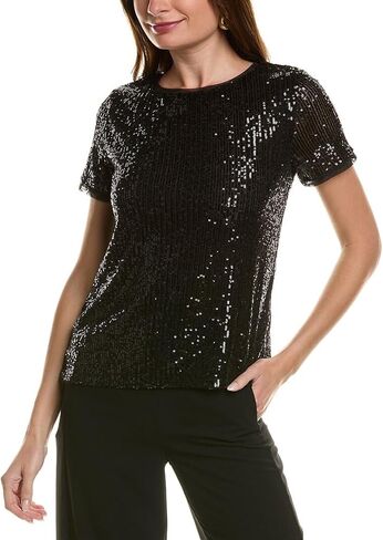 Anne Klein Women's Sequin W/Triple Mesh Ss Banded Tee in Saudi Arabia