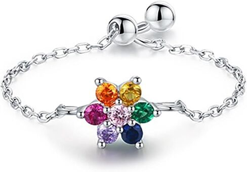 Stackable 925 Sterling Silver Link Chain Ring with Dangle Beaded Ball Adjustable Tassel Dangling Ring for Women Thin Sparkling Bling Finger Statement Line Ring Jewelry Graduation Gifts for Her in Kuwait